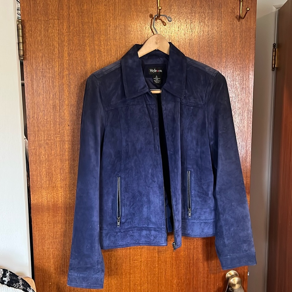 Beautiful navy blue suede leather Jacket
